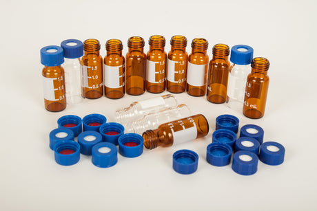2mL Screw Thread Vial & glass conical insert, amber with label 100/pk