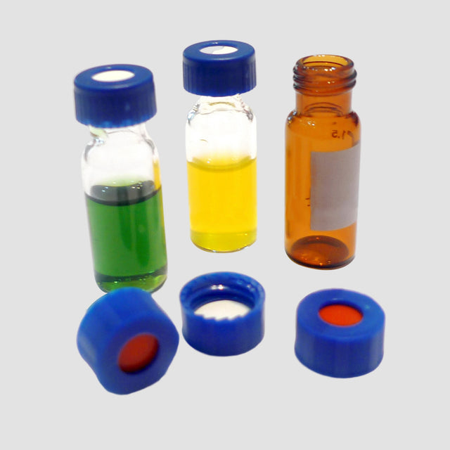 2mL Screw Thread Vial & glass conical insert, amber with label 100/pk